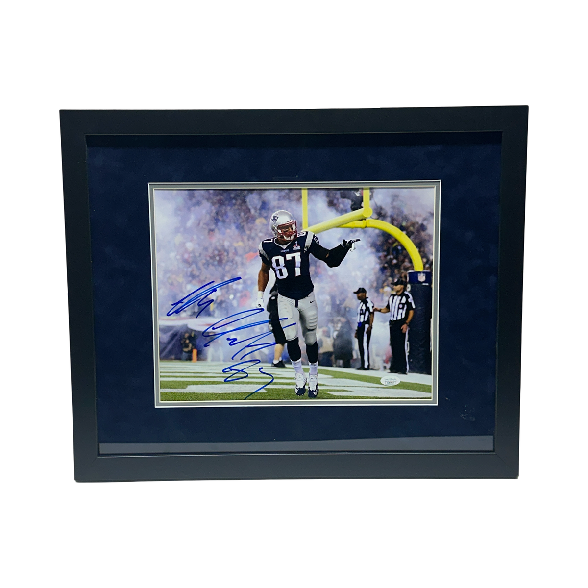 Rob Gronkowski Autographed New England Patriots Smoke 11x14 JSA - Framed product image 1, provided for visual reference and
