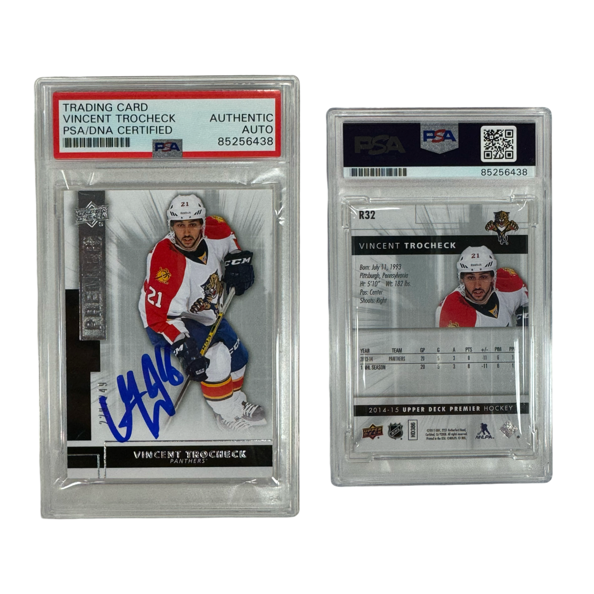 2014-15 Vincent Trocheck Autographed Upper Deck Premier /249 #R32 PSA Auto Authentic product image 1, provided for visual