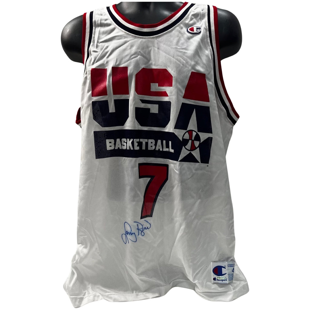 Larry Bird Autographed Boston Celtics USA Basketball White Champion Authentic Jersey Upper Deck product image 1, provided
