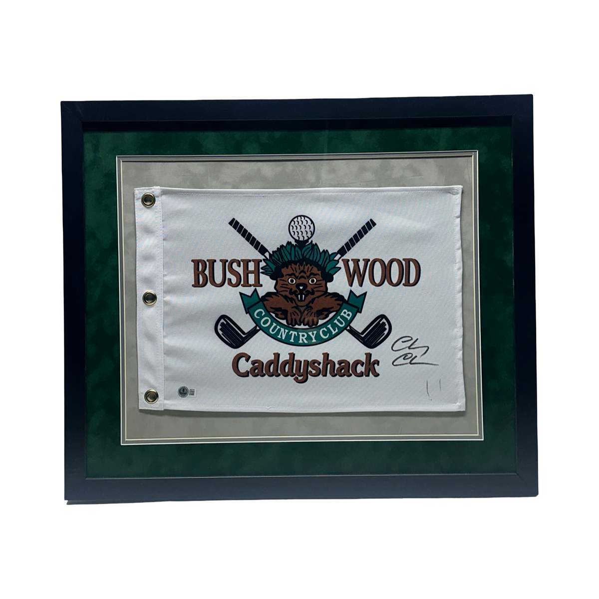 Chevy Chase Autographed Bushwood Caddyshack White Flag Green Matte 16x20 Beckett - Framed product image 1, provided for