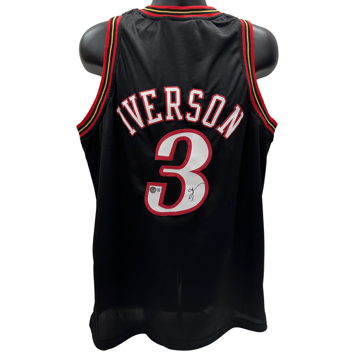 Allen Iverson Autographed Philadelphia 76’ers Black Jersey Beckett product image 1, provided for visual reference and