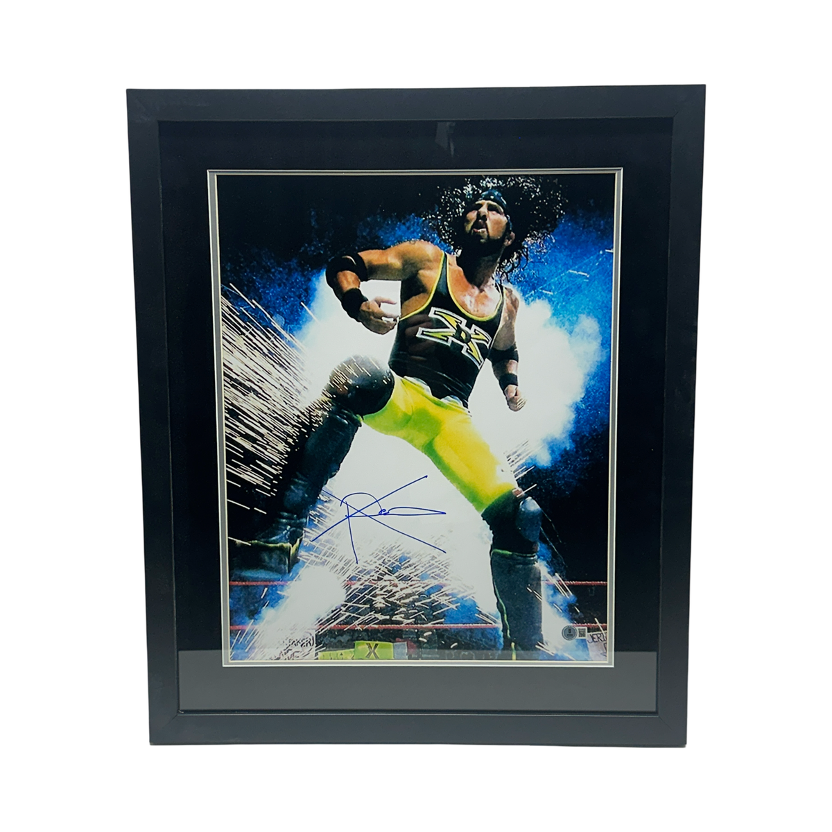 X-Pac Autographed WWE Background Explosion Vertical 16x20 Beckett - Framed product image 1, provided for visual reference