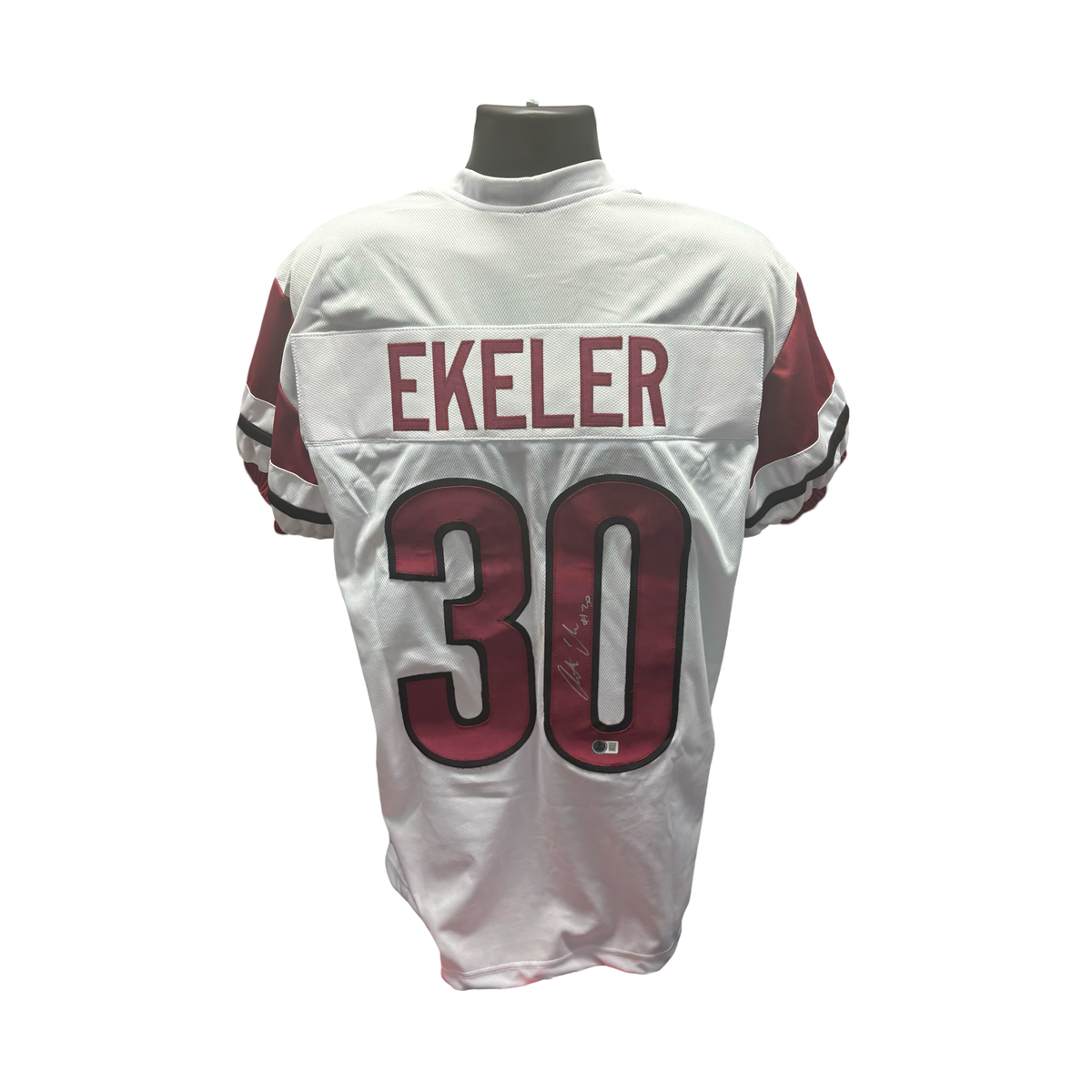 Austin Ekeler Autographed Washington Commanders White Jersey Beckett product image 1, provided for visual reference and