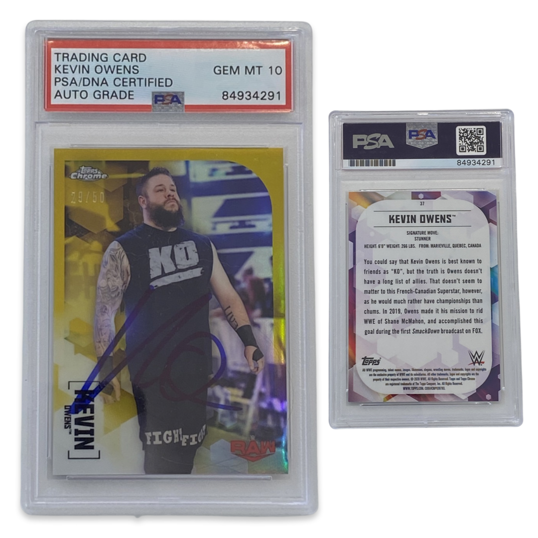 2022 Kevin Owens Topps Chrome #37 /50 Autographed PSA Auto Gem MT 10 product image 1, provided for visual reference and