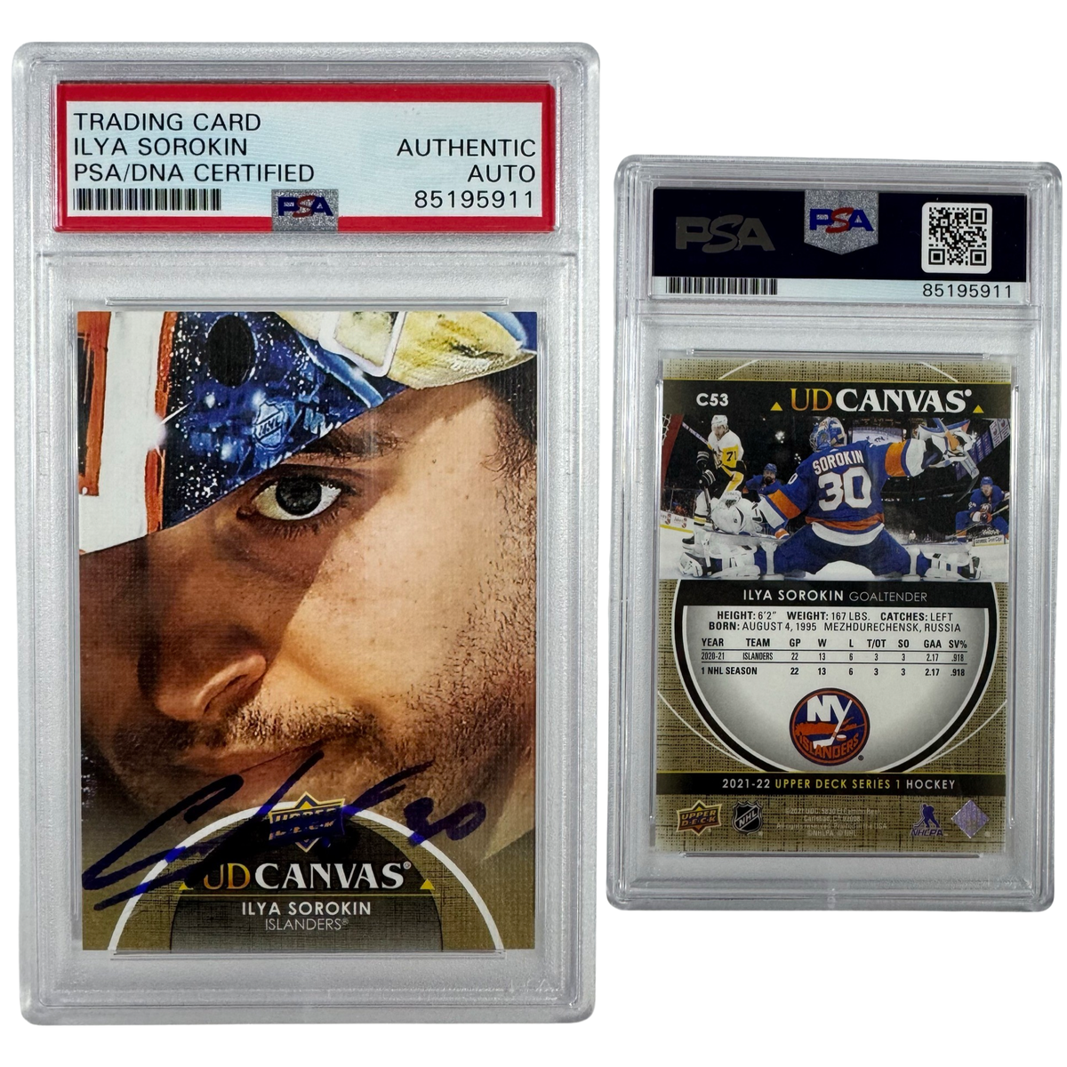 2021-22 Ilya Sorokin Autographed Upper Deck UD Canvas #C53 PSA Auto Authentic product image 1, provided for visual reference