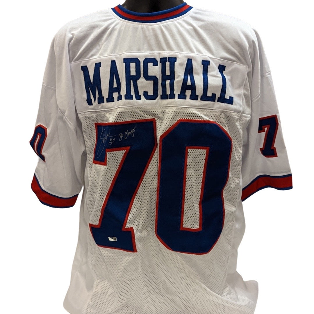 Leonard Marshall Autographed New York Giants White Jersey 2x SB Champ Inscription Steiner CX product image 1, provided for