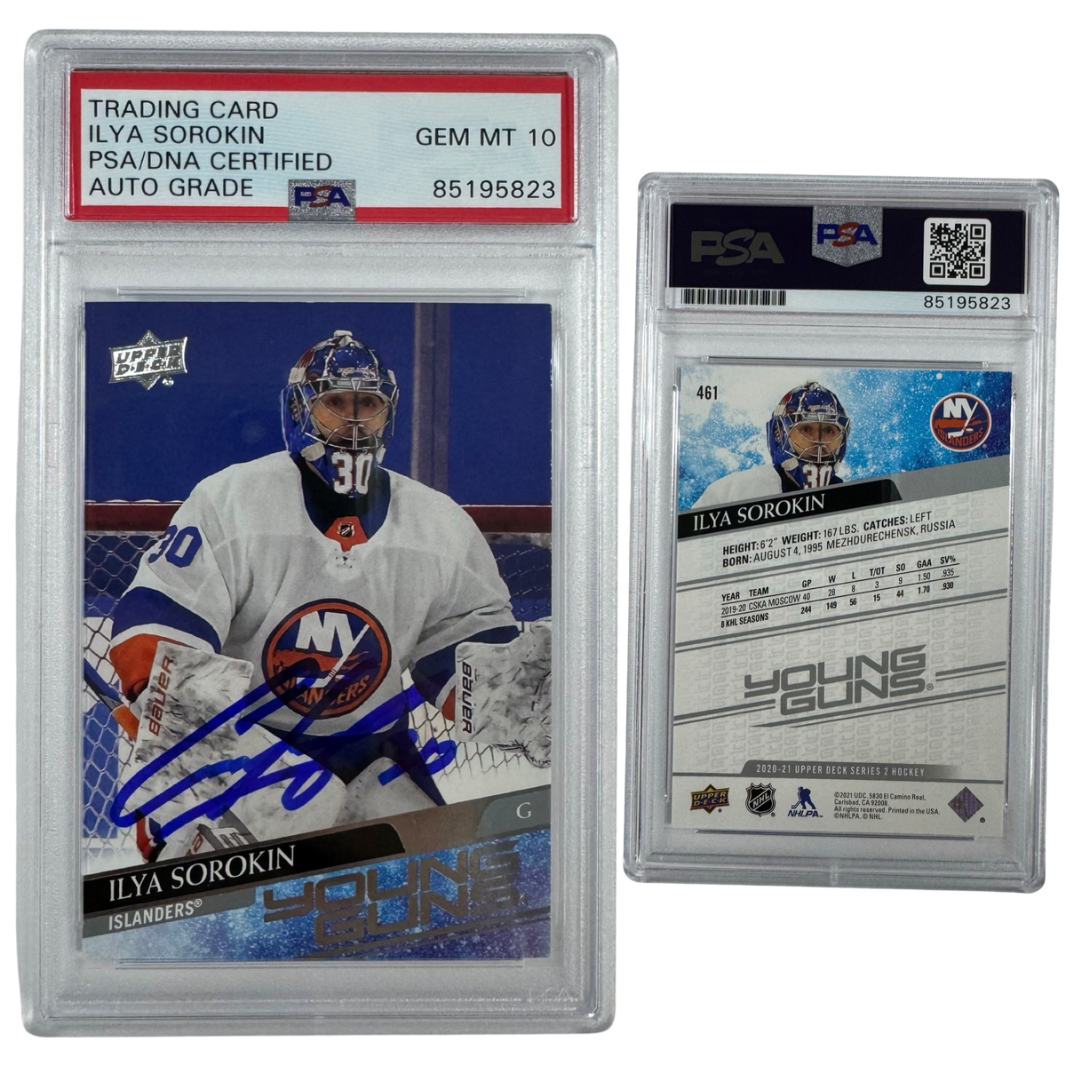 2020-21 Ilya Sorokin Autographed Upper Deck Series 2 Young Guns #461 PSA Auto GEM MT 10 product image 1, provided for visual