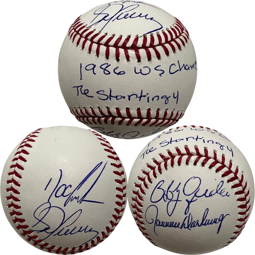 1986 Mets Starting Four Doc Gooden, Bobby Ojeda, Ron Darling & Sid Fernandez Autographed New York Mets OMLB 1986 WS Champs,