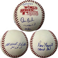 Bill Buckner, Mookie Wilson & Ray Knight Autographed New York Mets 1986 World Series Logo Baseball Hit it, Missed it, Scored