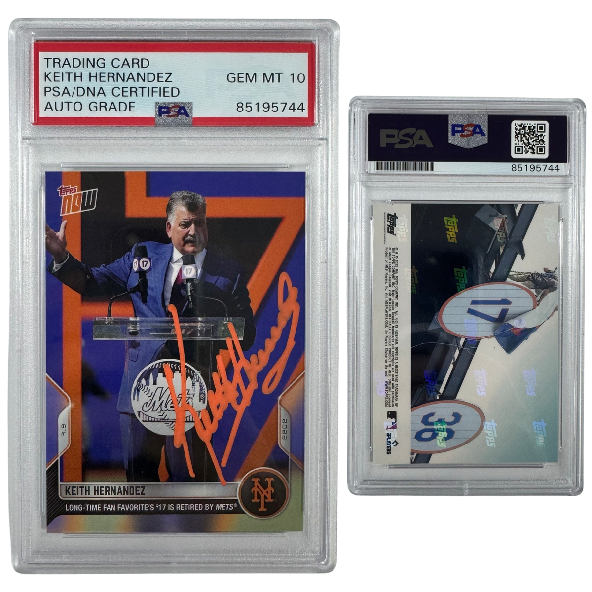 2022 Keith Hernandez Autographed Topps Now Jersey Retirement #500 PSA Auto GEM MT 10 product image 1, provided for visual