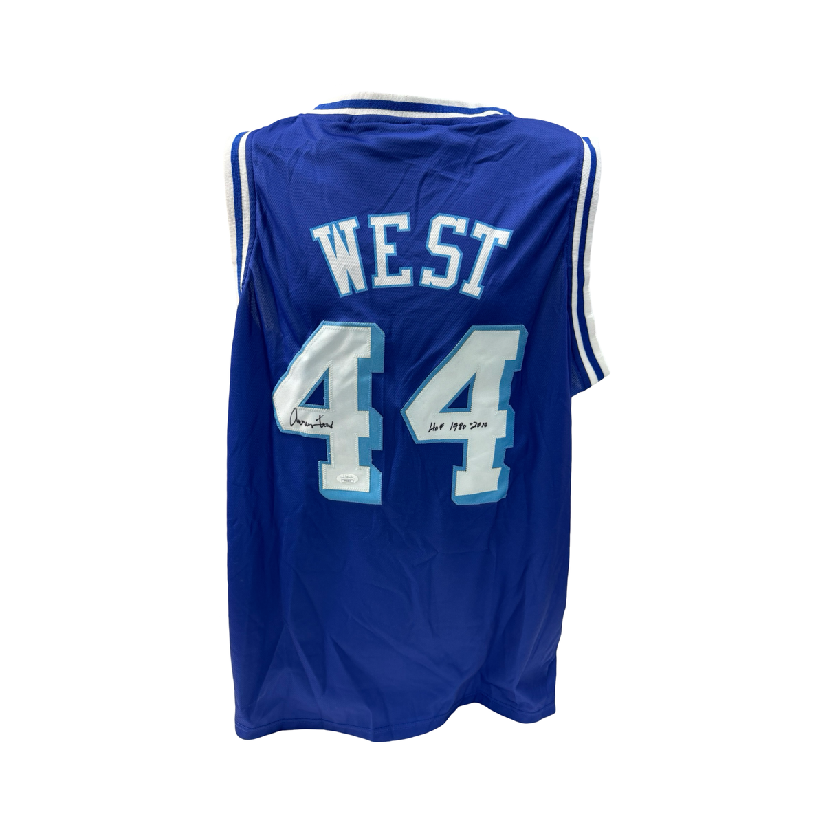 Jerry West Autographed Los Angeles Lakers Blue Jersey HOF 1980-2010 Inscription JSA product image 1, provided for visual