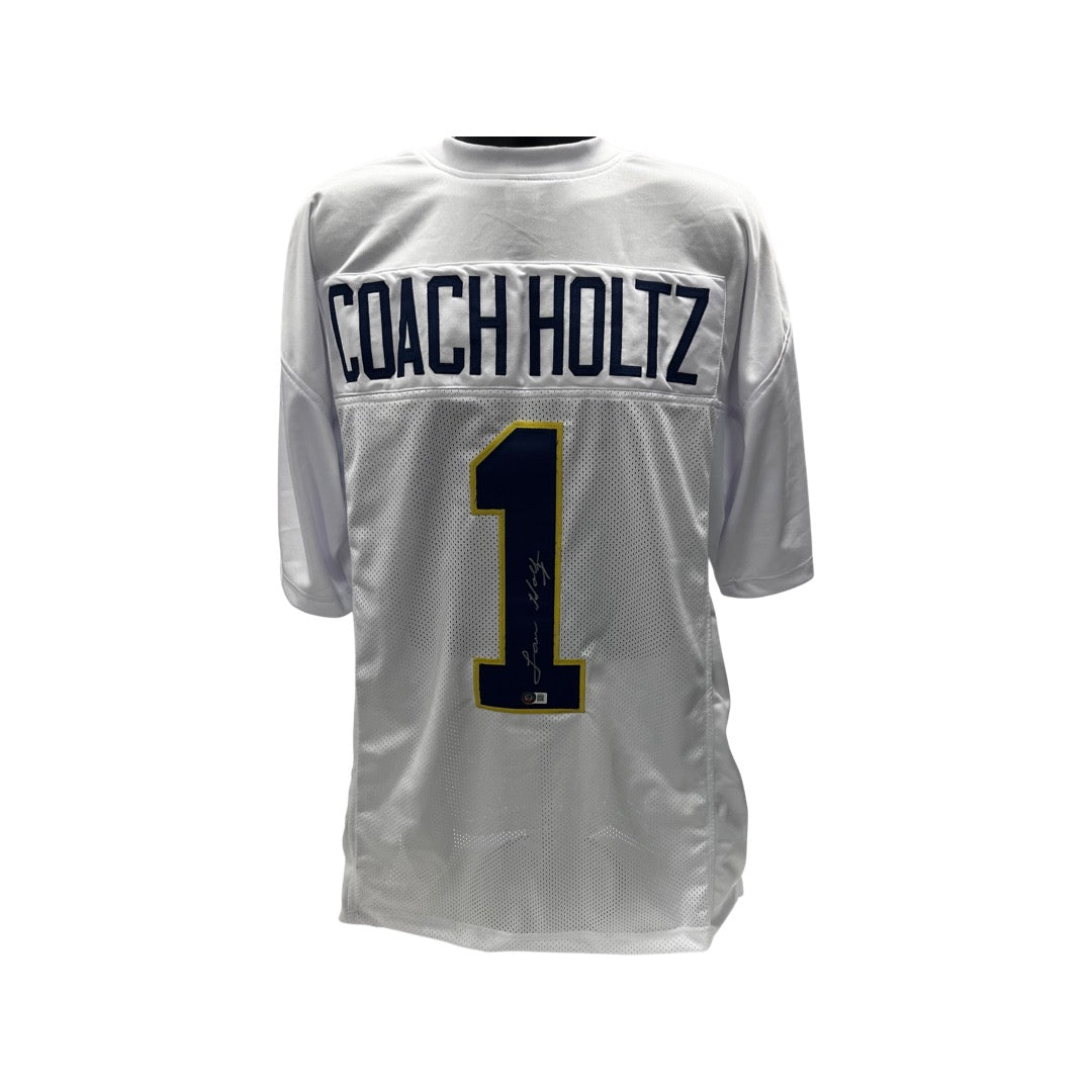 Lou Holtz Notre Dame Autographed White "Coach Holtz #1" Jersey Beckett product image 1, provided for visual reference and