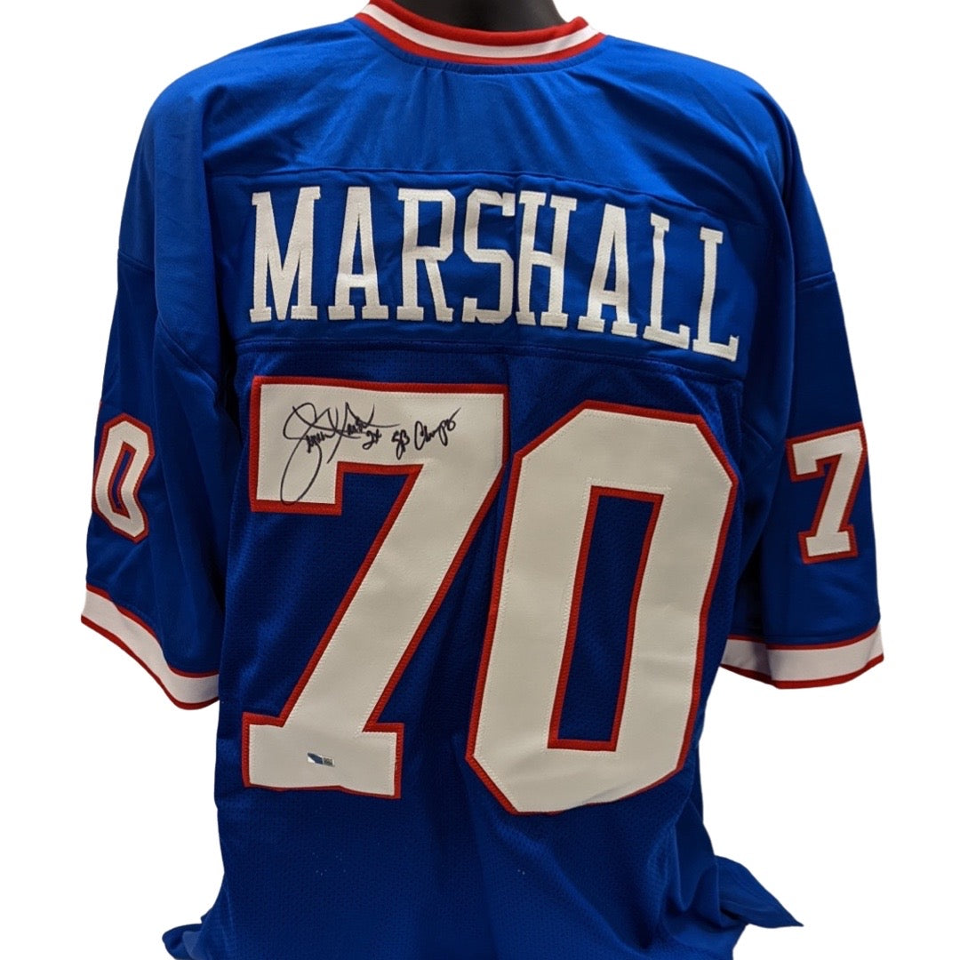 Leonard Marshall Autographed New York Giants Blue Jersey 2x SB Champ Inscription Steiner CX product image 1, provided for