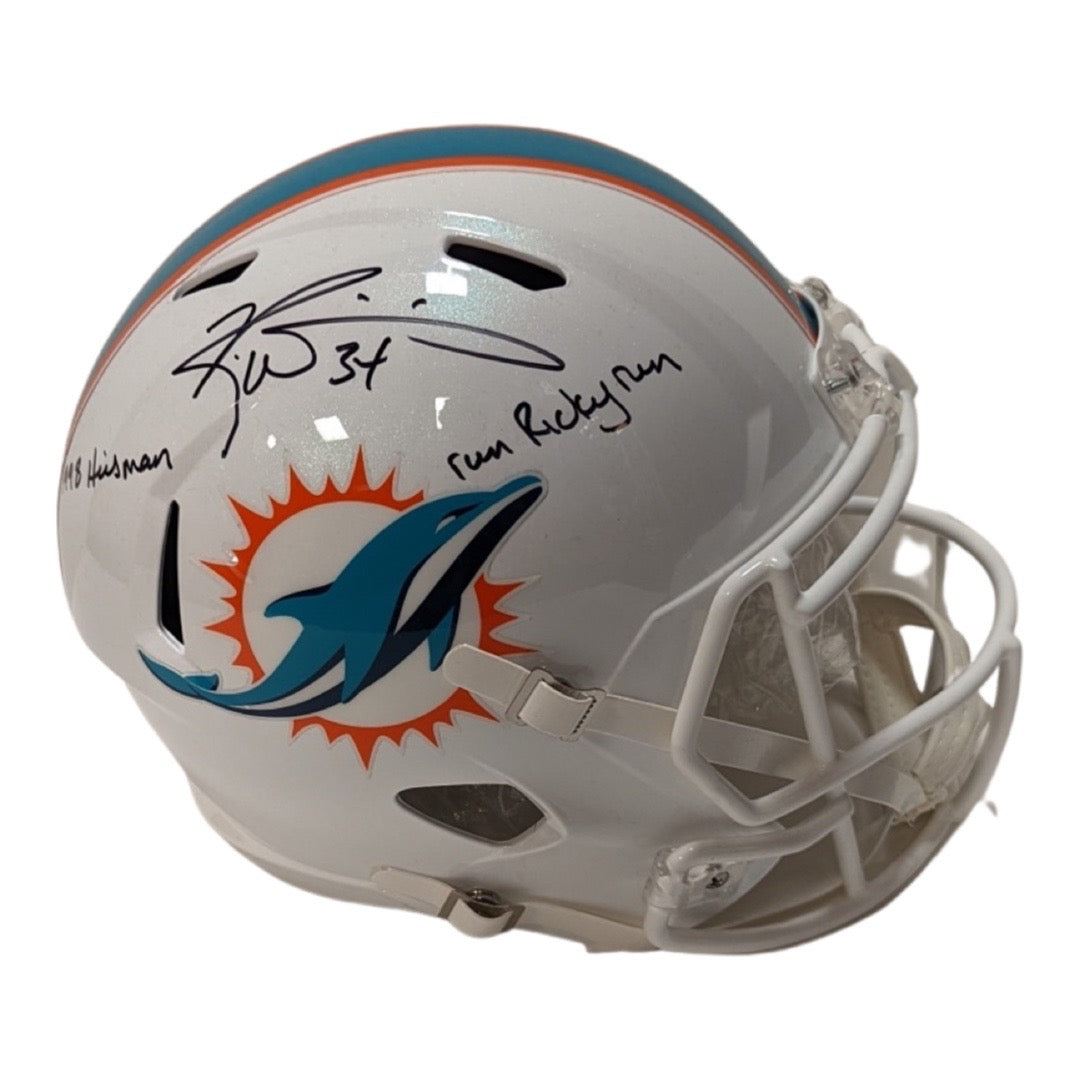 Ricky Williams Autographed Miami Dolphins Speed Replica Helmet 1998 Heisman, Run Ricky Run Inscriptions JSA product image 1,