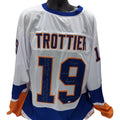Bryan Trottier Autographed New York Islanders White Jersey 524 Goals, NHL 100, HOF 97, Stanley Cups 80, 81, 82, 83, Calder