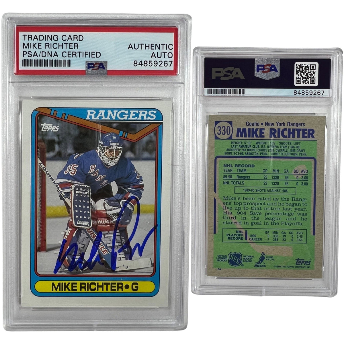 1990-91 Mike Richter Topps Rookie Card #330 Autographed PSA Auto Authentic product image 1, provided for visual reference