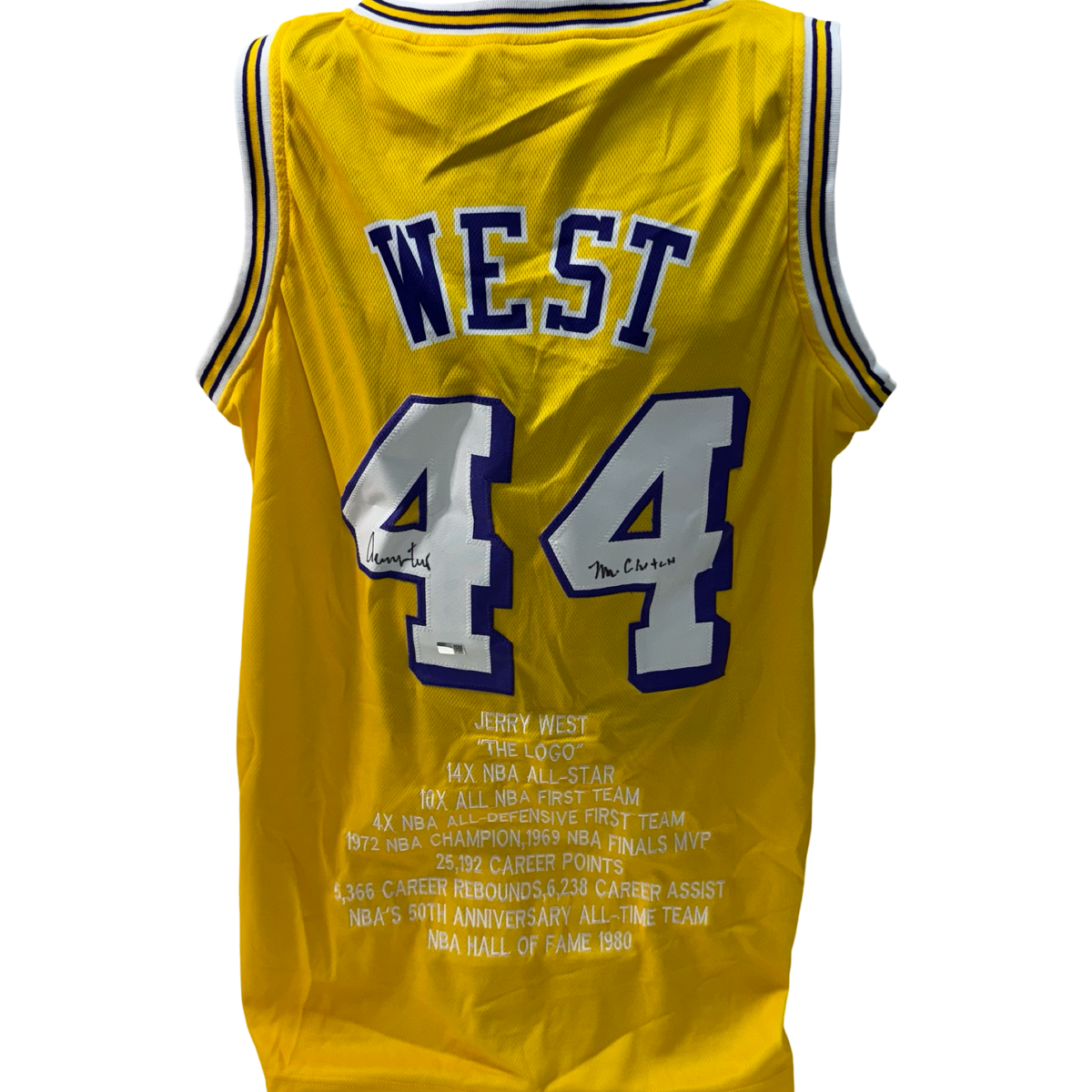 Jerry West Autographed Los Angeles Lakers Yellow Stat Jersey Mr Clutch Inscription Steiner CX product image 1, provided for