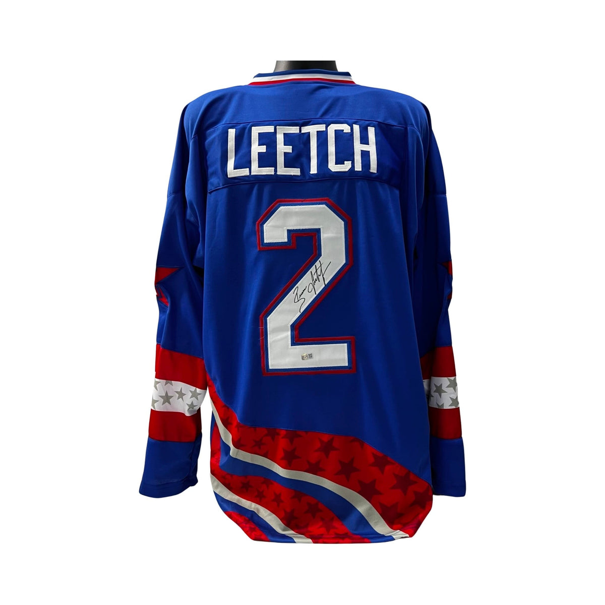 Brian Leetch Autographed USA Hockey Blue Jersey Steiner CX product image 1, provided for visual reference and product detail