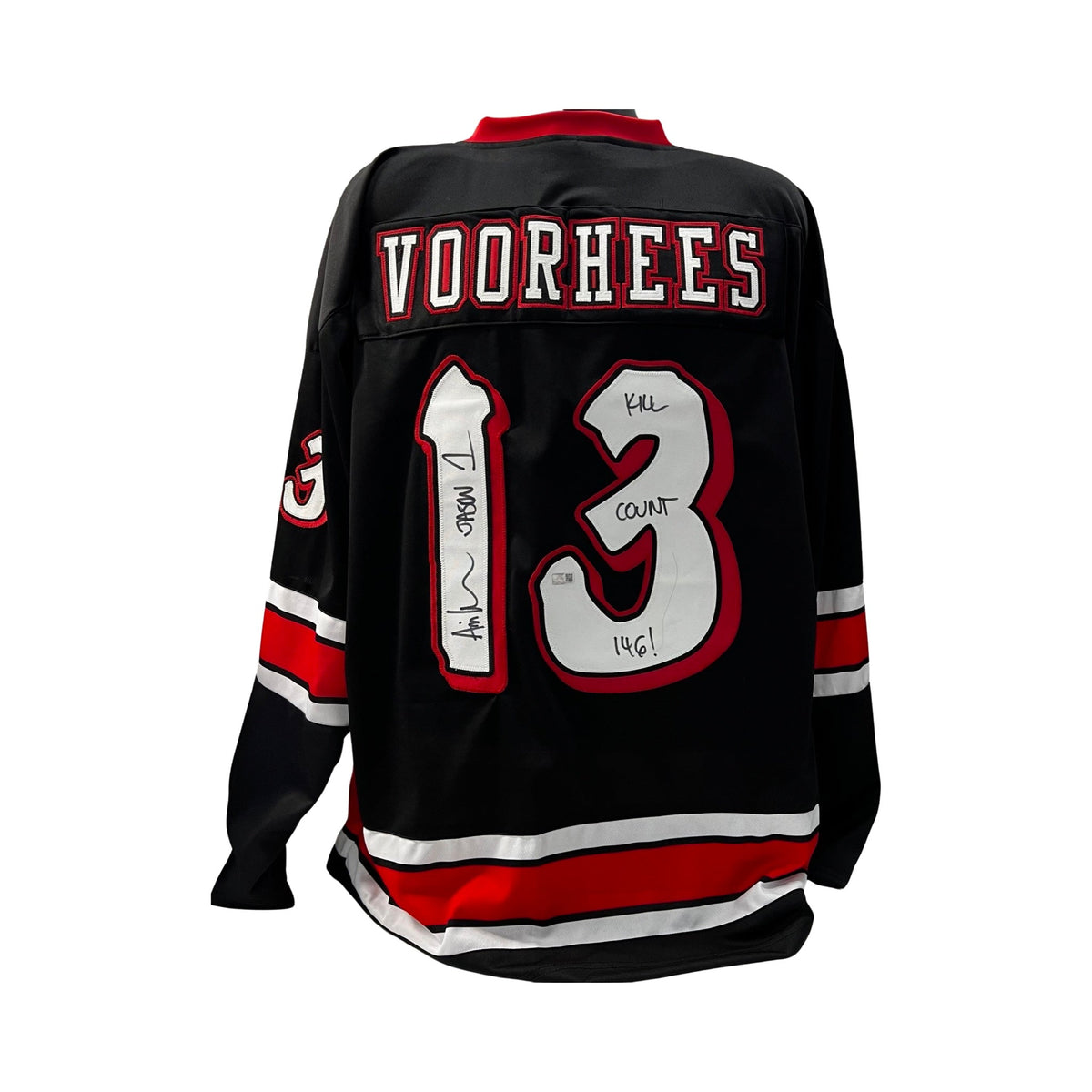 Ari Lehman Autographed Jason Voorhees Friday the 13th Black Jersey Kill Count 146!, Jason 1 Inscriptions Steiner CX product