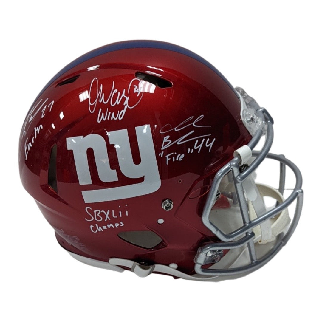 Brandon Jacobs, Ahmad Bradshaw & Derrick Ward Autographed New York Giants Flash Authentic Helmet Earth, Wind, Fire, SB XLII