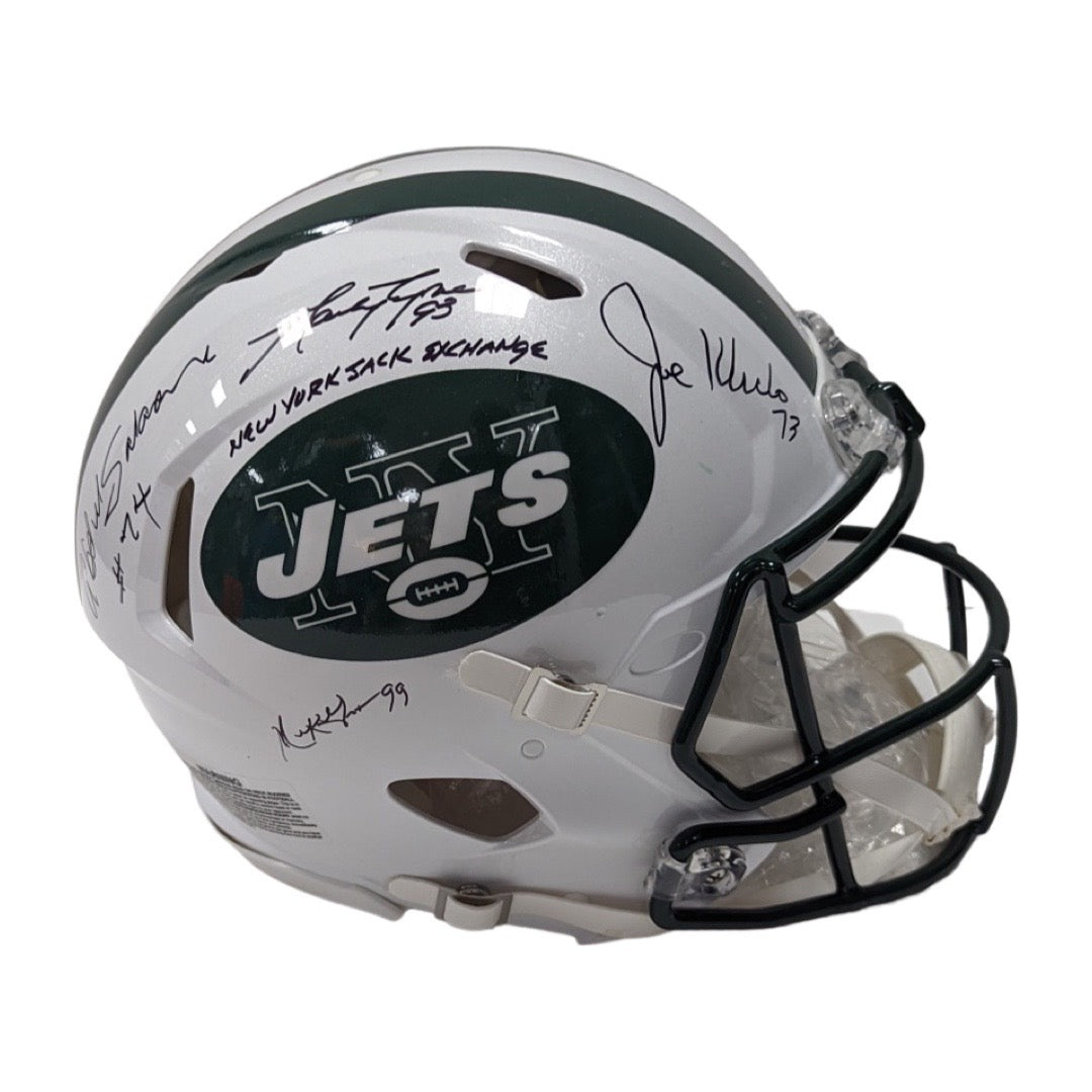 Mark Gastineau, Joe Klecko, Marty Lyons & Abdul Salaam Autographed New York Jets Old School White Speed Authentic Helmet