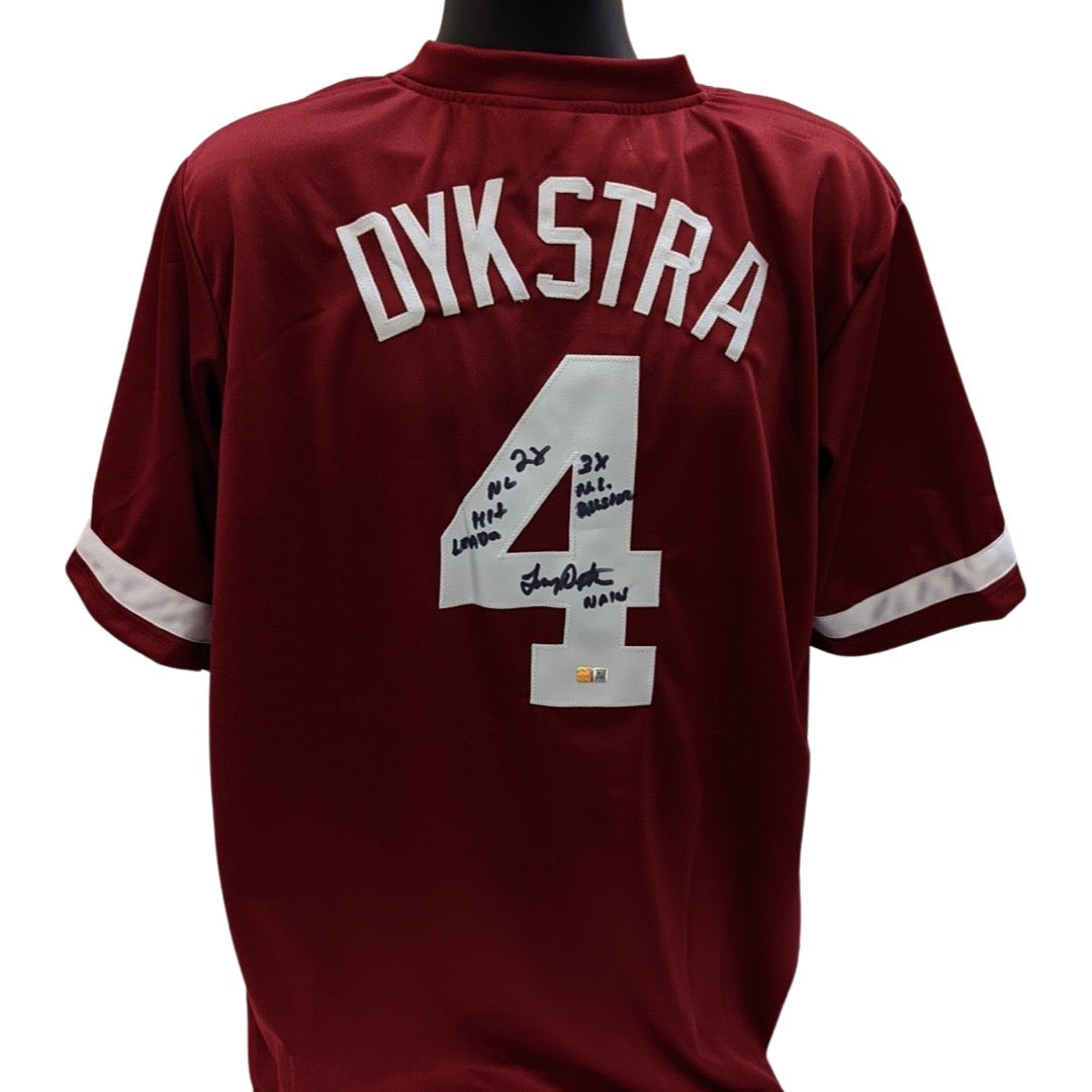 Lenny Dykstra Autographed Philadelphia Phillies Maroon Jersey 2x NL Hit Leader, 3x NL All Star, Nails Inscriptions Steiner