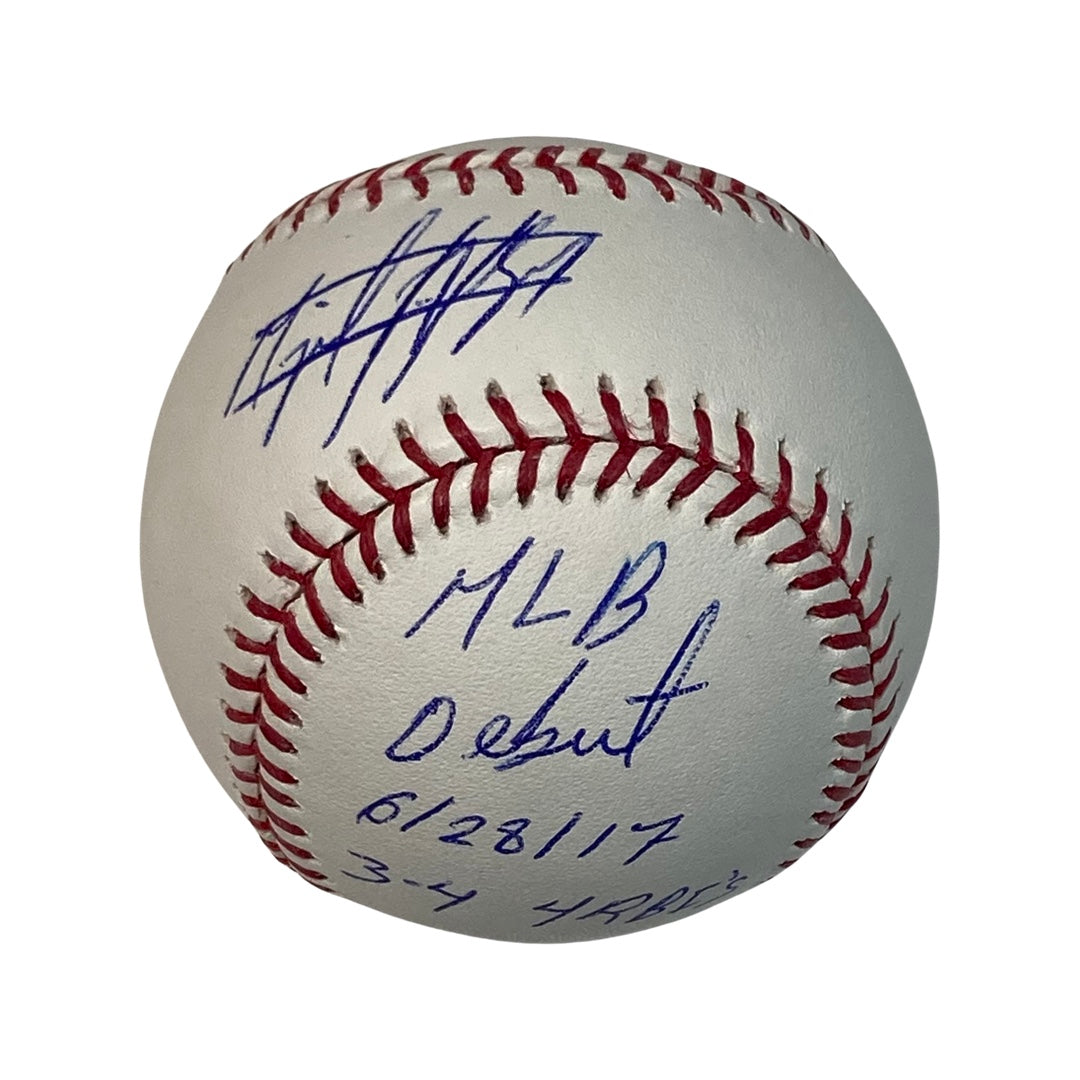 Miguel Andujar Autographed New York Yankees OMLB MLB Debut 6/28/17, 3-4, 4 RBI’s Inscription JSA product image 1, provided