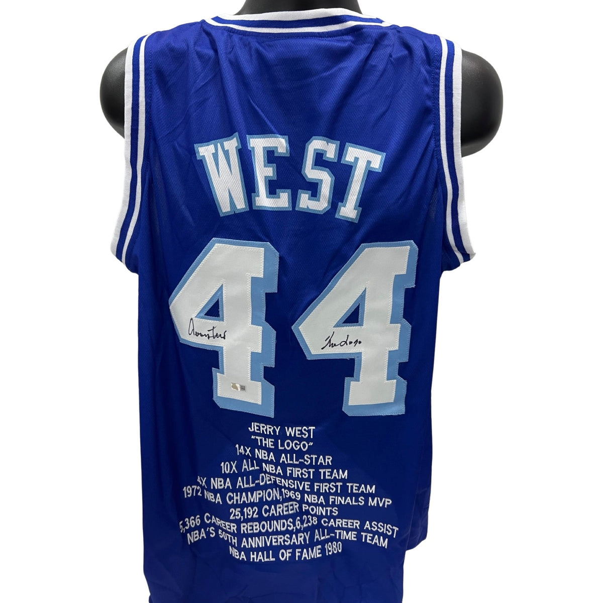 Jerry West Autographed Los Angeles Lakers Blue Stat Jersey The Logo Inscription Steiner CX product image 1, provided for