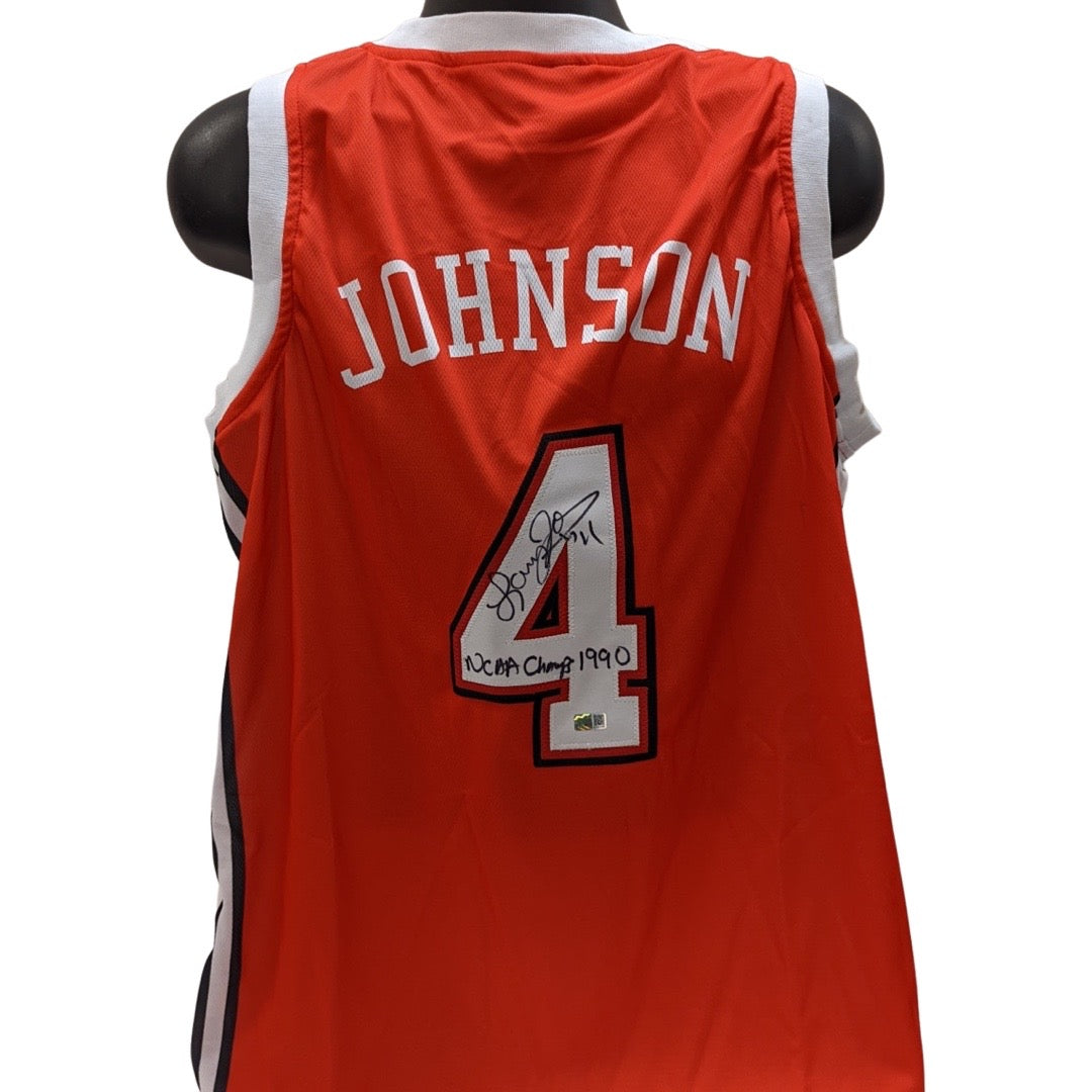 Larry Johnson Autographed UNLV Rebels Red Jersey 1990 Champs Inscription Steiner CX product image 1, provided for visual