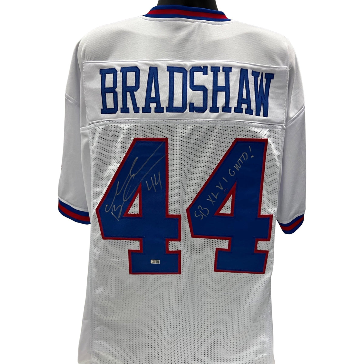 Ahmad Bradshaw Autographed New York Giants White Color Rush Jersey "SB XLVI GWTD!" Inscription Steiner CX product image 1,