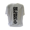 BG Give Back White Vertical Text T-Shirt - Large product image 1, provided for visual reference and product detail review
