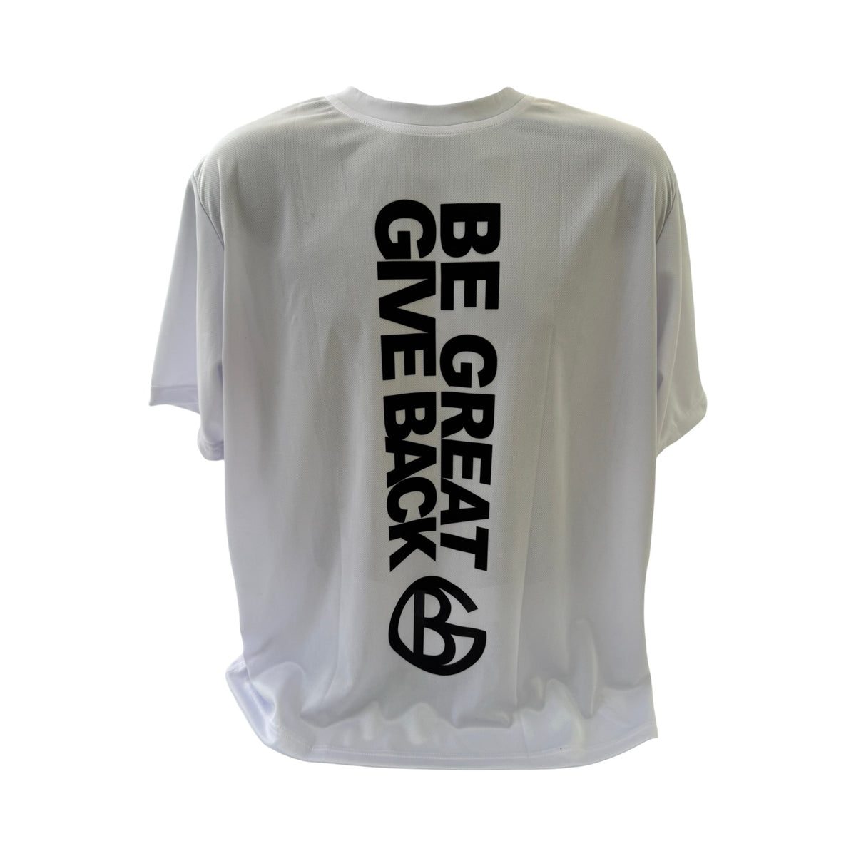 BG Give Back White Vertical Text T-Shirt - Large product image 1, provided for visual reference and product detail review