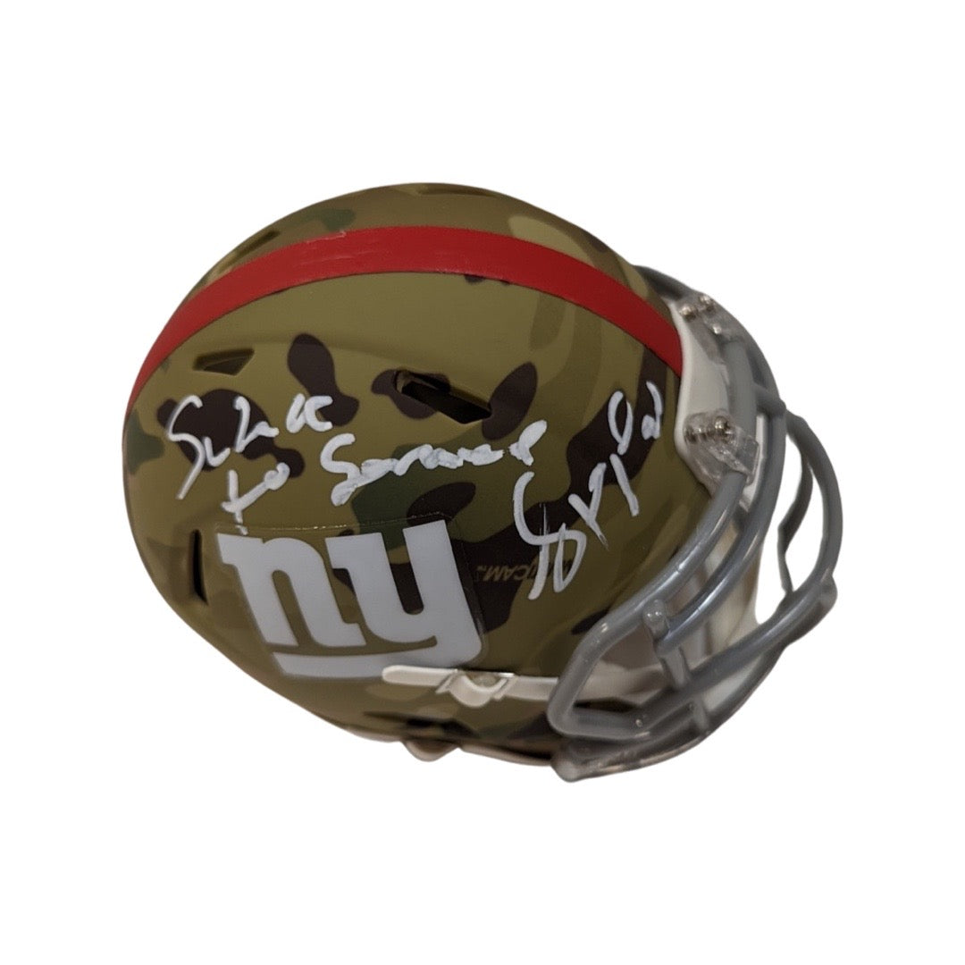 Jason Pierre Paul Autographed New York Giants Camo Mini Helmet Salute to Service Inscription Beckett product image 1,