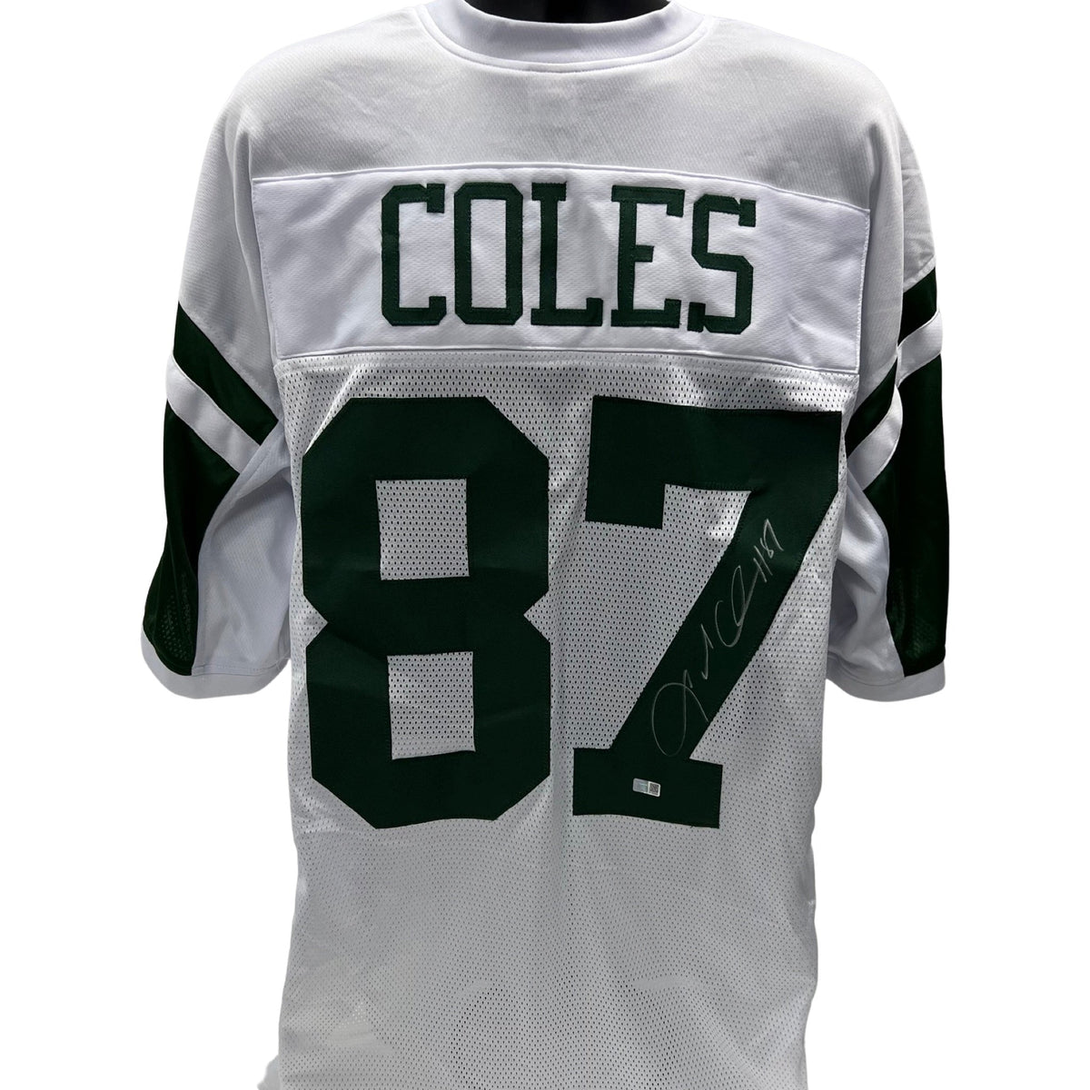 Laveranues Coles Autographed New York Jets White Jersey Steiner CX product image 1, provided for visual reference and