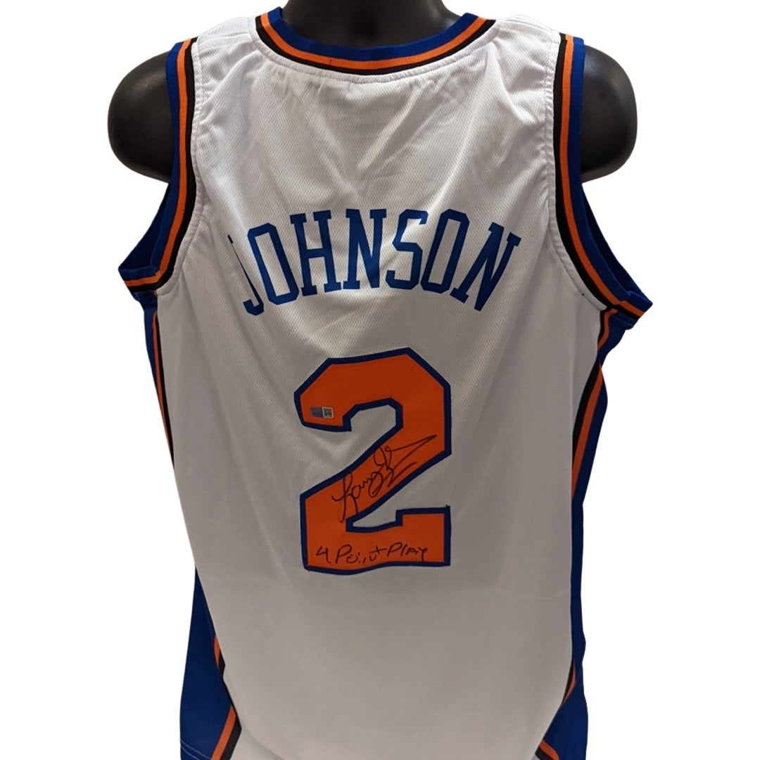 Larry Johnson Autographed New York Knicks White Jersey 4 Pt Play Inscription Steiner Cx product image 1, provided for visual