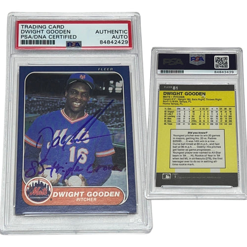 1986 Doc Gooden Fleer #81 Autographed 85 Triple Crown Inscription PSA Auto Authentic product image 1, provided for visual