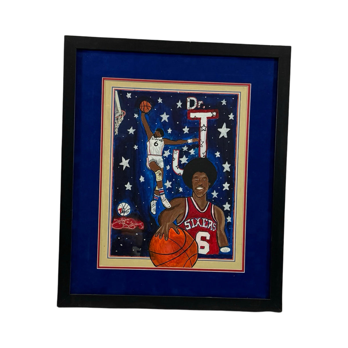 Julius Erving Autographed Custom Painted Art 1/1 Framed JSA product image 1, provided for visual reference and product