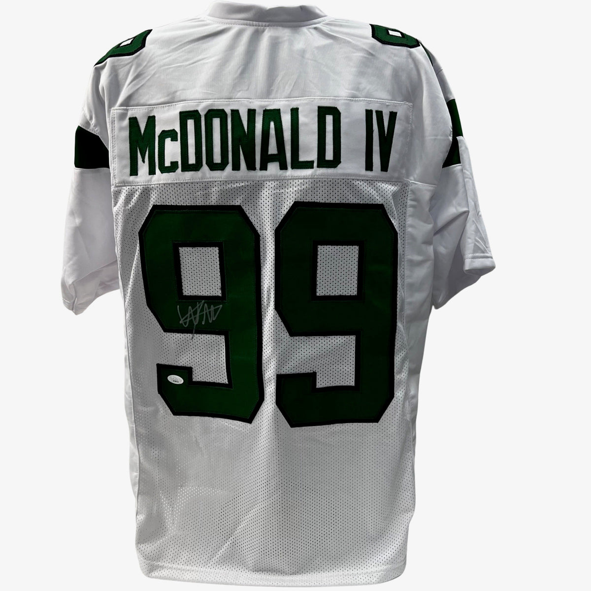 Will McDonald Autographed New York Jets White Jersey JSA product image 1, provided for visual reference and product detail