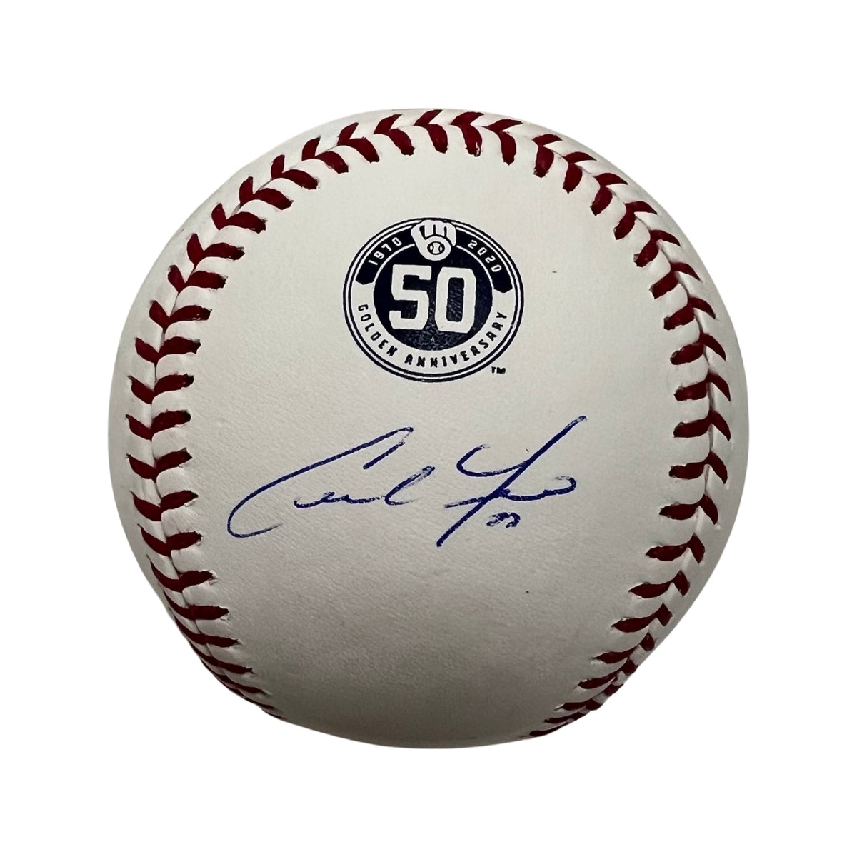 Christian Yelich Autographed Milwaukee Brewers 50th Anniversary Logo Baseball JSA product image 1, provided for visual