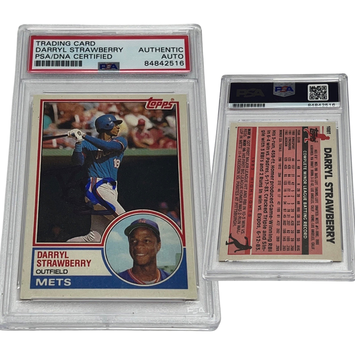 1983 Darryl Strawberry Topps Rookie Card #108T Autographed PSA Auto Authentic product image 1, provided for visual reference