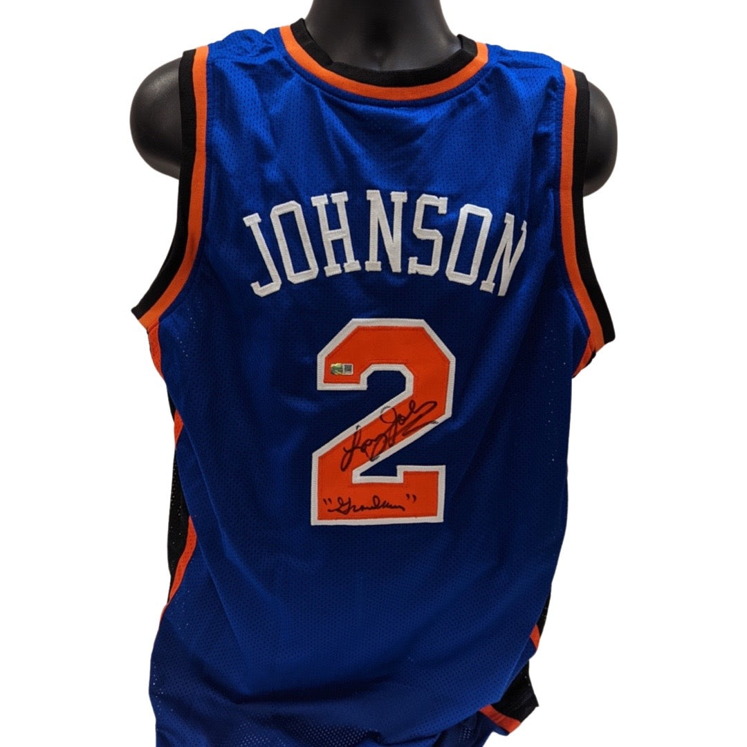 Larry Johnson Autographed New York Knicks Blue Jersey Grandmama Inscription Steiner CX product image 1, provided for visual