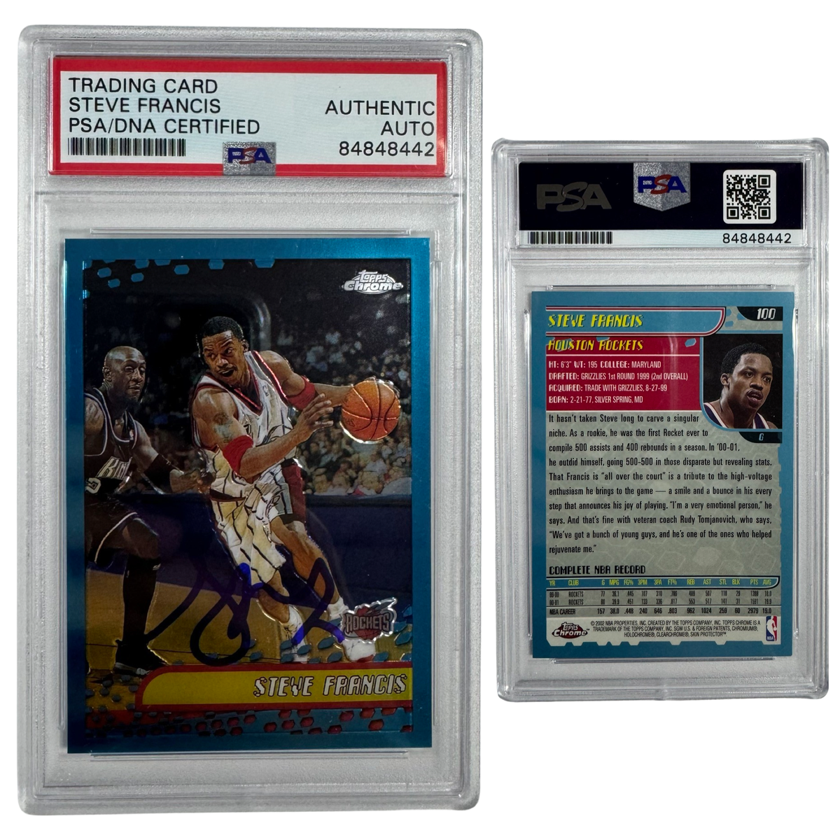 2001-02 Steve Francis Autographed Topps Chrome #100 PSA Auto Authentic product image 1, provided for visual reference and