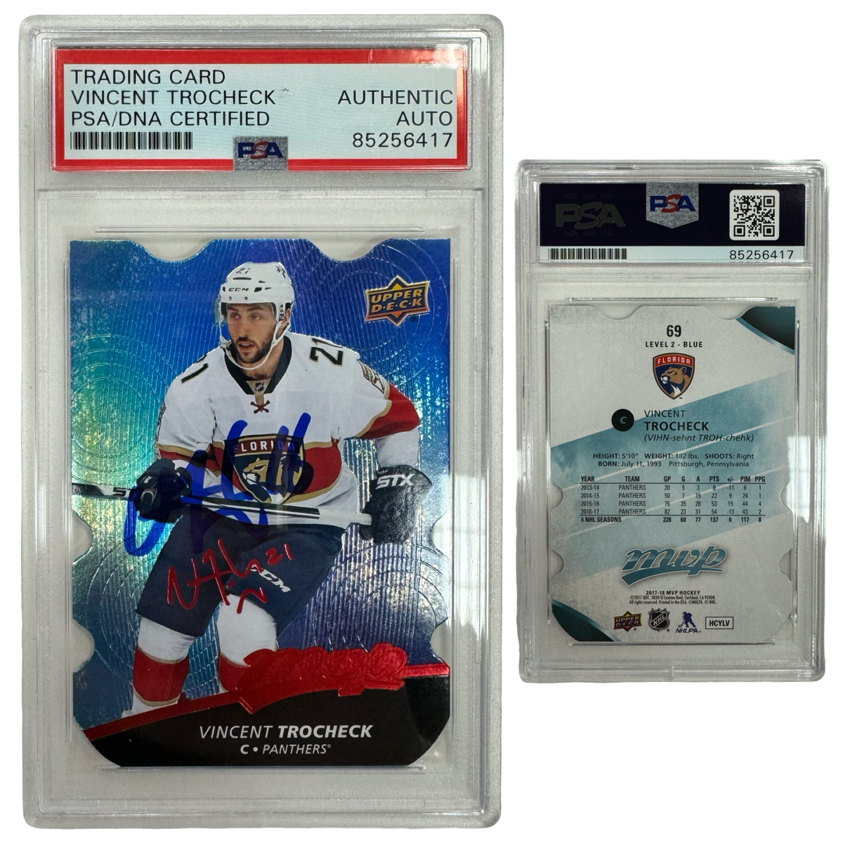 2017-18 Vincent Trocheck Autographed Upper Deck MVP Colors And Contours Level 2 Blue #69 PSA Auto Authentic product image 1,