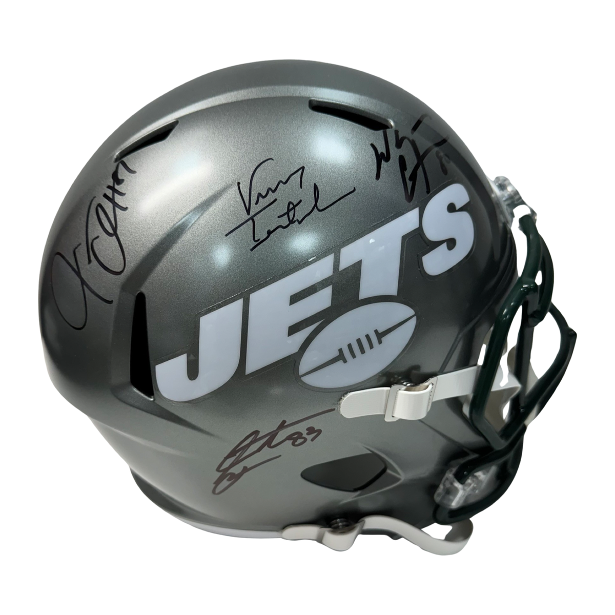 Vinny Testaverde, Wayne Chrebet, Santana Moss & Laveranues Coles Autographed New York Jets Flash Replica Helmet PSA product