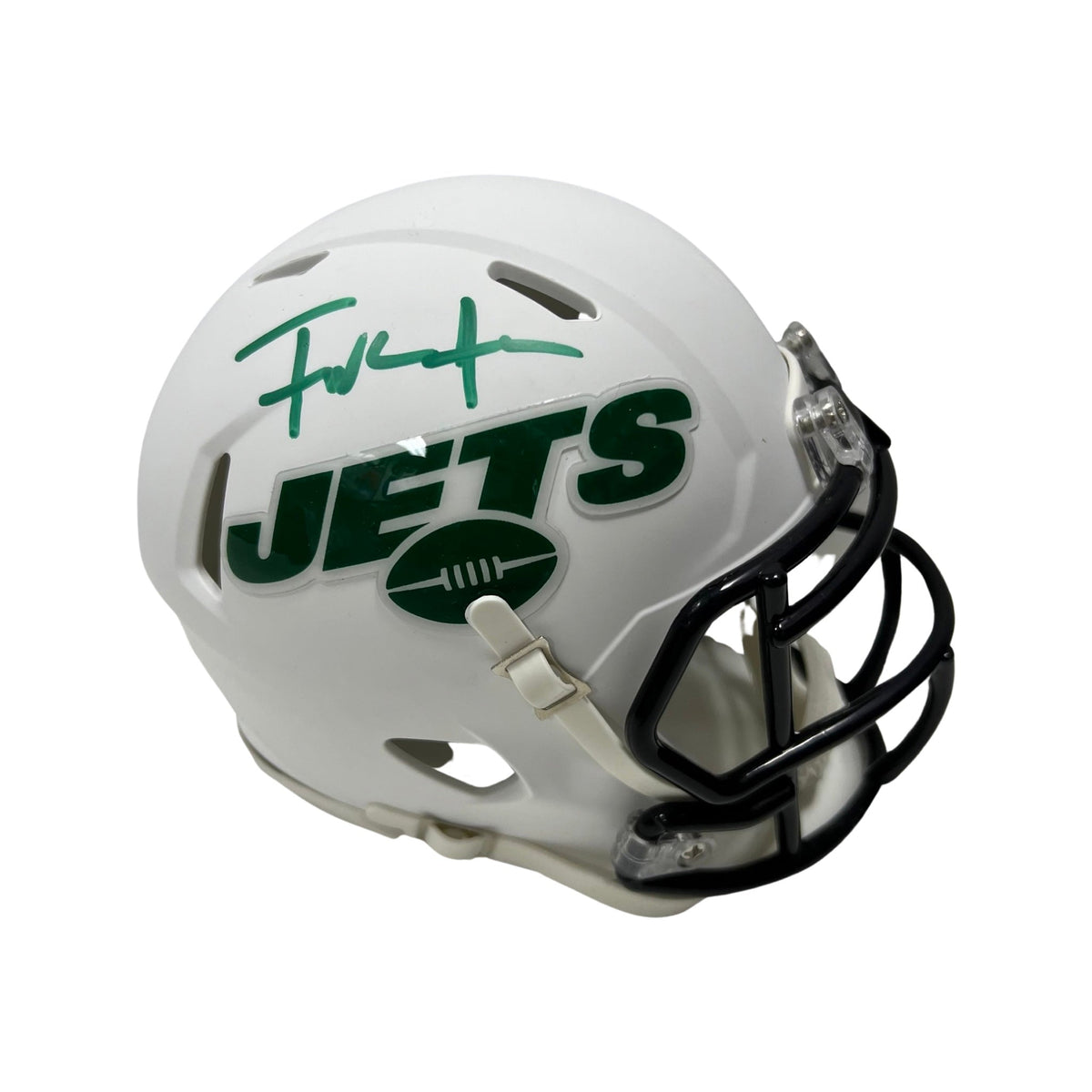 Frank Gore Autographed New York Jets Flat White Mini Helmet JSA product image 1, provided for visual reference and product