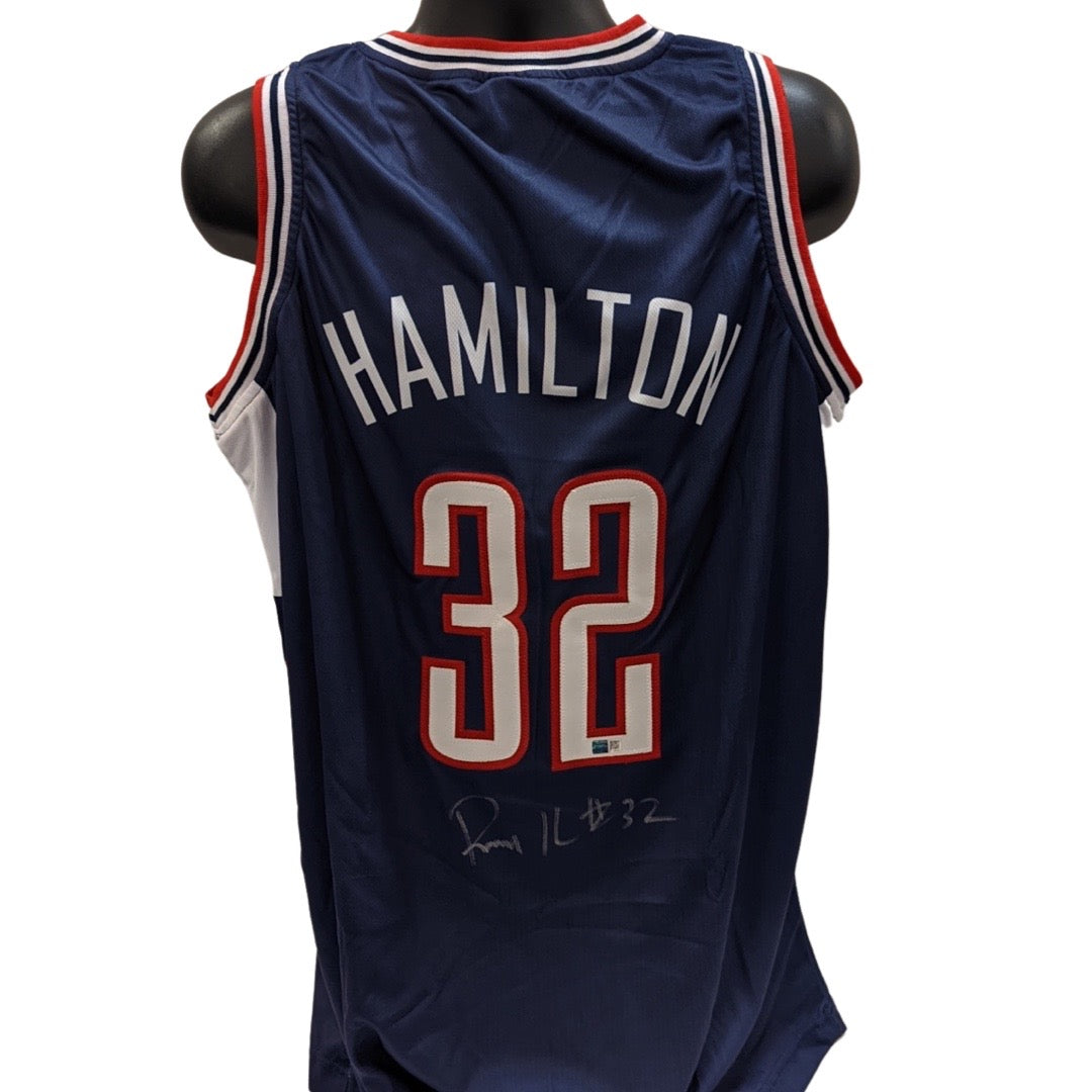 Rip Hamilton Autographed Blue UCONN Huskies Jersey Steiner CX product image 1, provided for visual reference and product