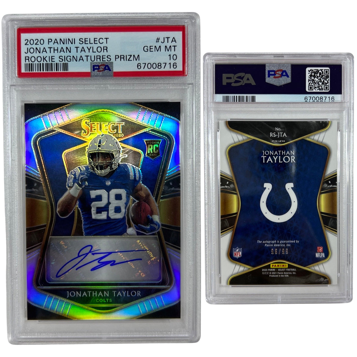 2020 Jonathan Taylor Panini Select Rookie Signatures Prizm Autographed /99 #JTA PSA GEM MINT 10 product image 1, provided